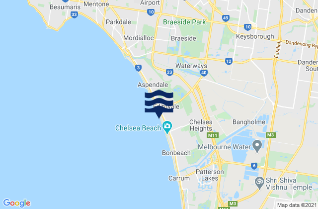 Mappa delle maree di Greater Dandenong, Australia