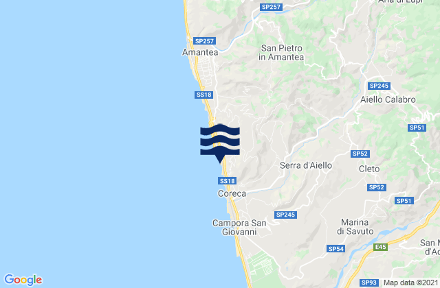 Mappa delle maree di Grimaldi, Italy