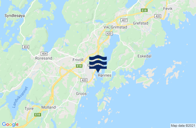 Mappa delle maree di Grimstad, Norway