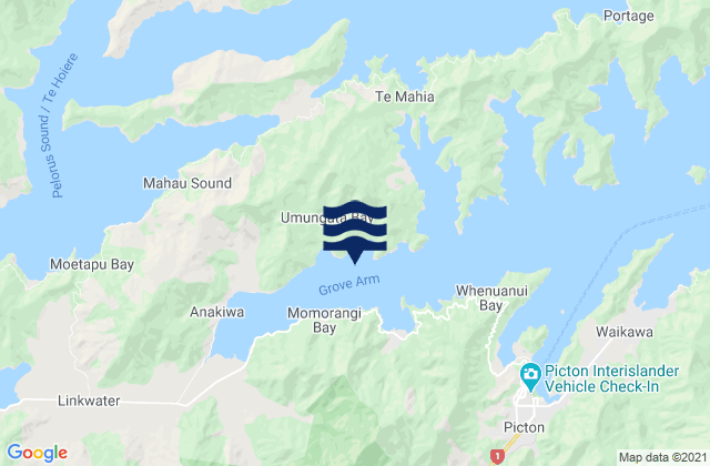 Mappa delle maree di Grove Arm, New Zealand