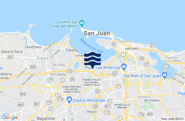 Mappa delle maree di Guaraguao Barrio, Puerto Rico