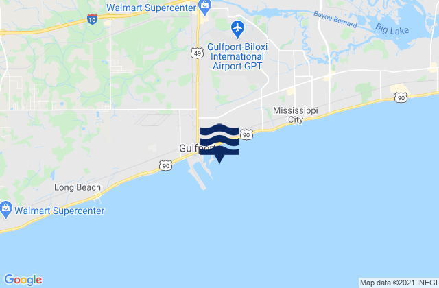 Mappa delle maree di Gulfport Harbor Mississippi Sound, United States