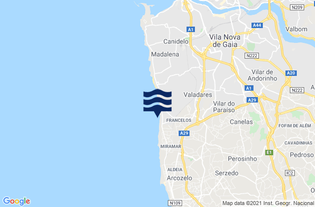 Mappa delle maree di Gulpilhares, Portugal