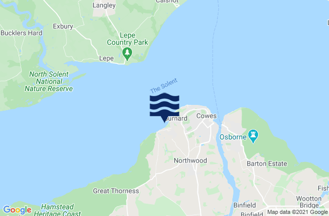 Mappa delle maree di Gurnard Bay, United Kingdom