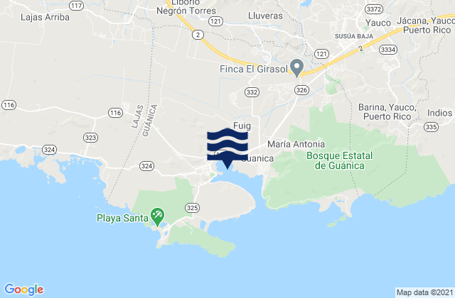 Mappa delle maree di Guánica Municipio, Puerto Rico