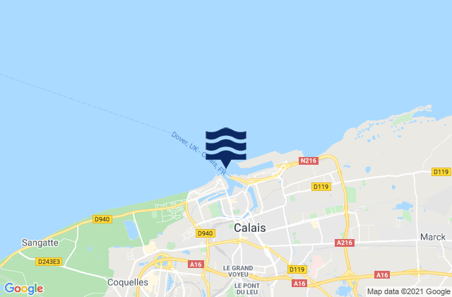 Mappa delle maree di Guînes, France