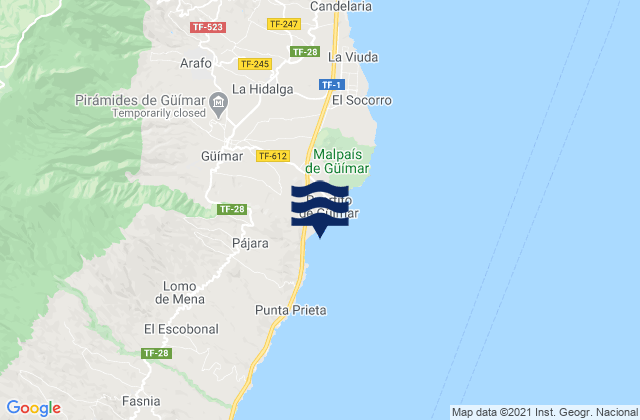 Mappa delle maree di Güimar, Spain
