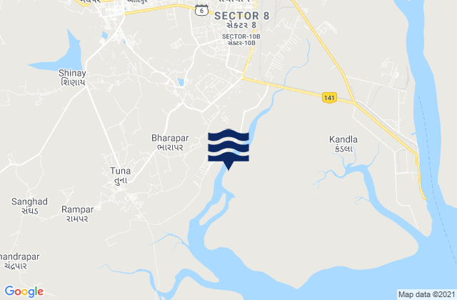 Mappa delle maree di Gāndhīdhām, India