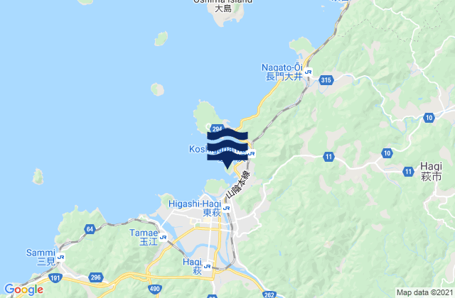Mappa delle maree di Hagi Ko, Japan