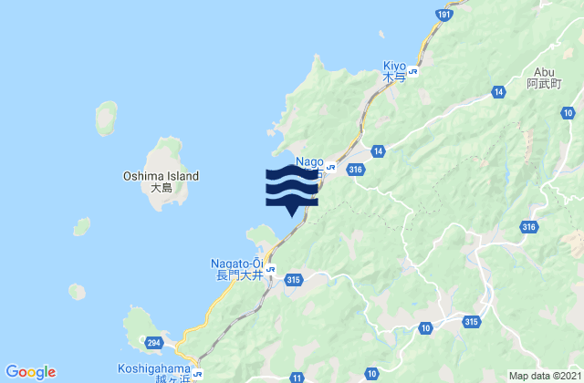 Mappa delle maree di Hagi Shi, Japan