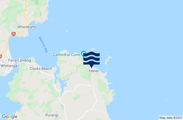 Mappa delle maree di Hahei Beach, New Zealand