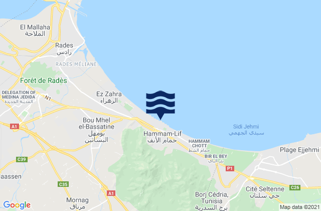 Mappa delle maree di Hammam-Lif, Tunisia