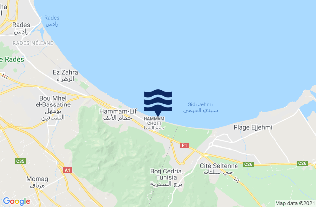 Mappa delle maree di Hammam Chott, Tunisia
