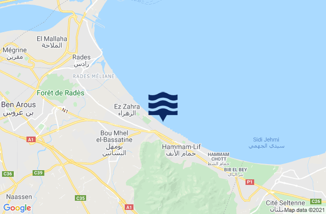 Mappa delle maree di Hammam Lif, Tunisia