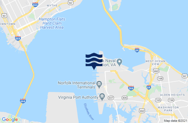 Mappa delle maree di Hampton Roads (sewells Point), United States