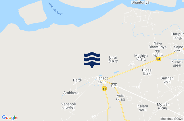 Mappa delle maree di Hansot, India