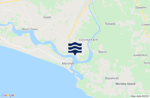 Mappa delle maree di Harbel Farmington River, Liberia
