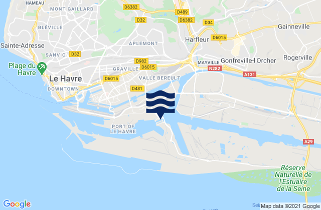Mappa delle maree di Harfleur, France