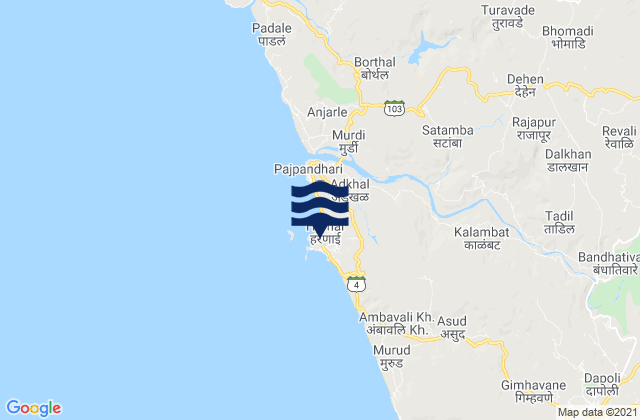 Mappa delle maree di Harnai, India