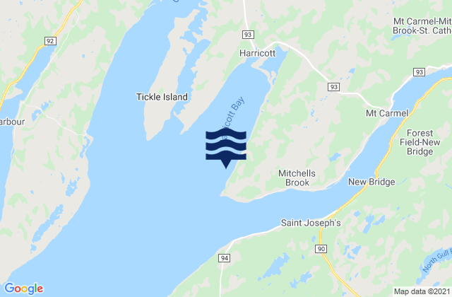 Mappa delle maree di Harricott Bay, Canada