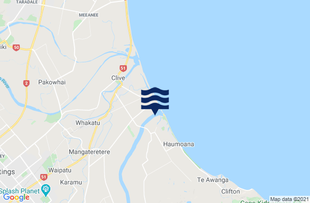 Mappa delle maree di Hastings District, New Zealand