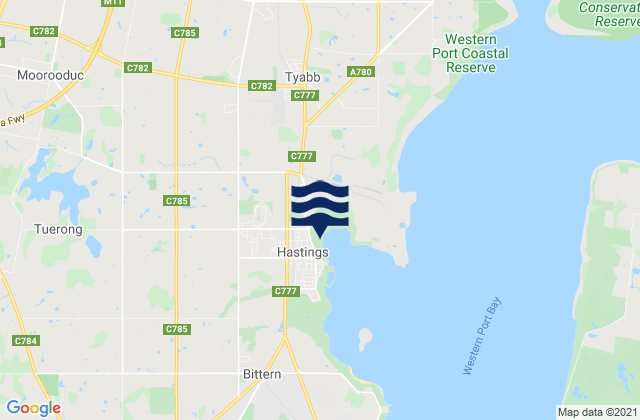 Mappa delle maree di Hastings, Australia