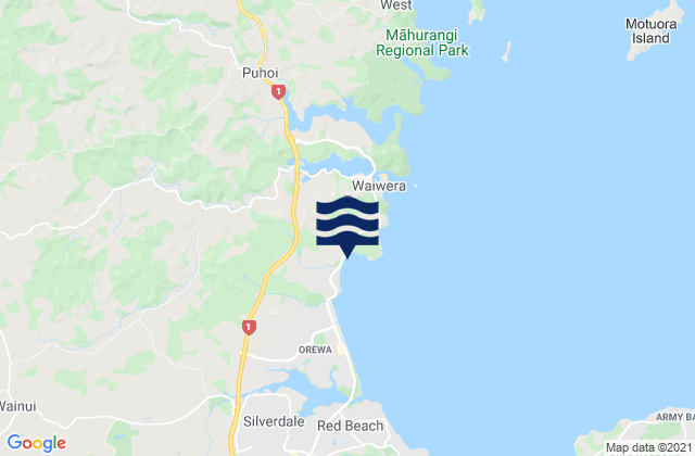 Mappa delle maree di Hatfields Beach, New Zealand