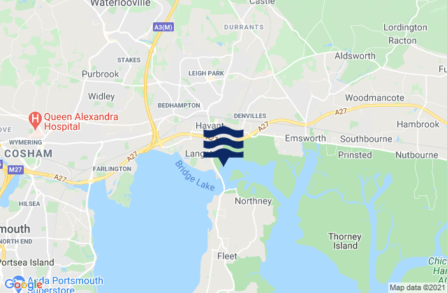 Mappa delle maree di Havant, United Kingdom
