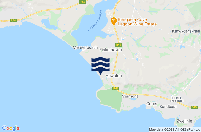 Mappa delle maree di Hawston, South Africa