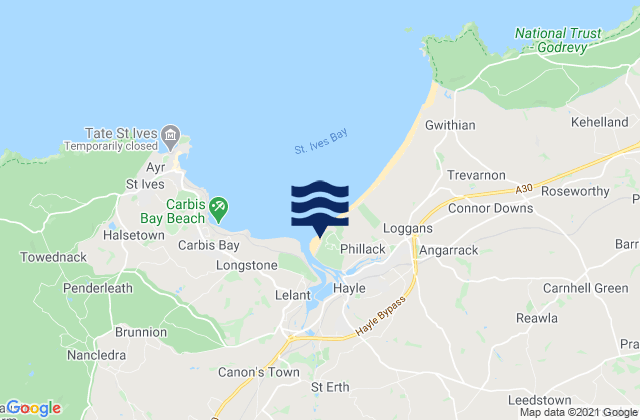 Mappa delle maree di Hayle Towans Beach, United Kingdom