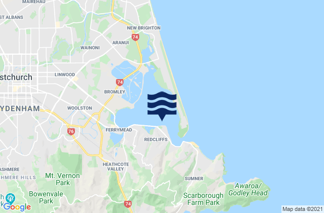 Mappa delle maree di Heathcote and Avon Estuary, New Zealand