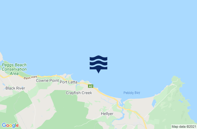 Mappa delle maree di Hellyer Beach, Australia