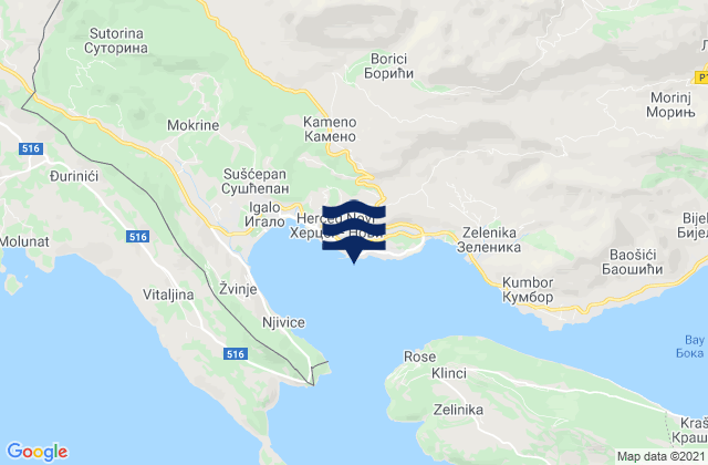 Mappa delle maree di Herceg Novi, Montenegro