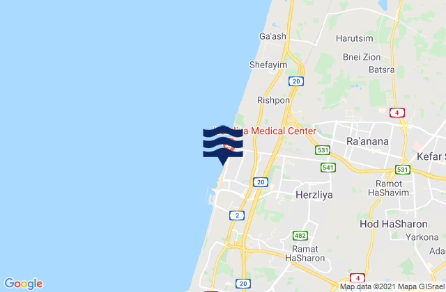 Mappa delle maree di Herzliya Pituah, Israel