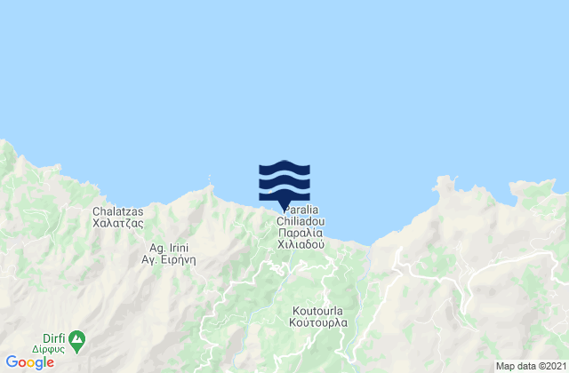 Mappa delle maree di Hiliadou or Paradia Chiladou (Evia), Greece