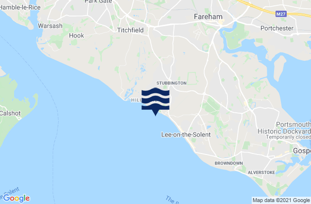 Mappa delle maree di Hill Head Beach, United Kingdom
