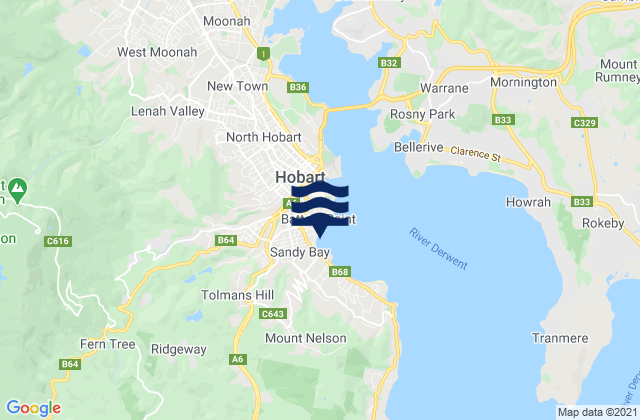 Mappa delle maree di Hobart, Australia