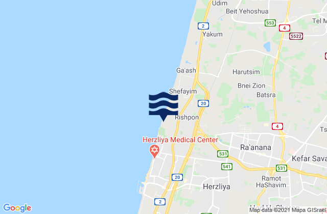 Mappa delle maree di Hod HaSharon, Israel