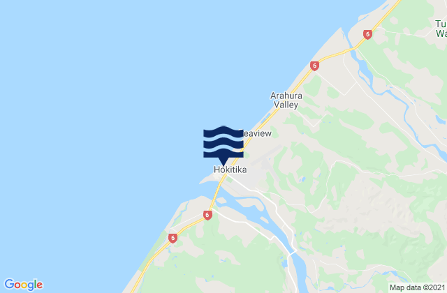 Mappa delle maree di Hokitika River Bar, New Zealand