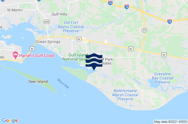 Mappa delle maree di Hollingsworth Point Davis Bayou, United States