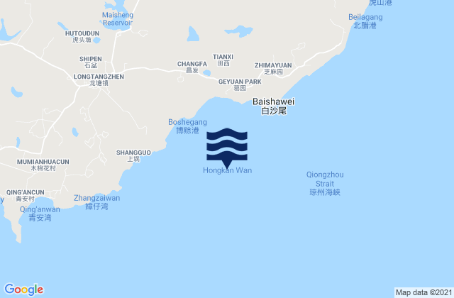 Mappa delle maree di Hongkan Wan, China