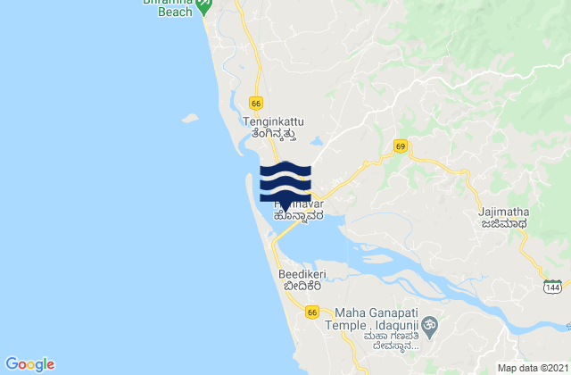 Mappa delle maree di Honāvar, India
