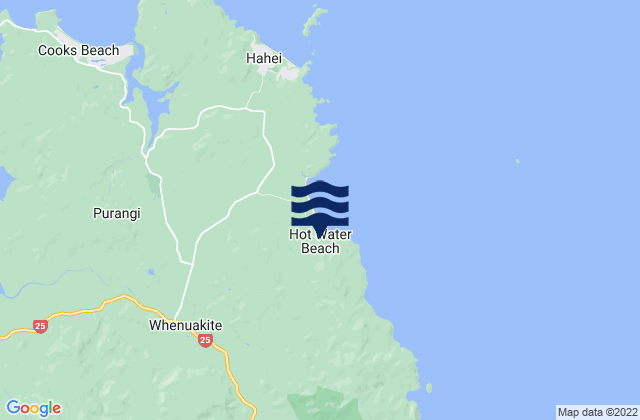 Mappa delle maree di Hot Water Beach, New Zealand