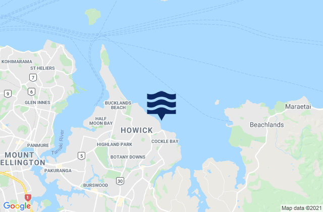 Mappa delle maree di Howick Beach, New Zealand