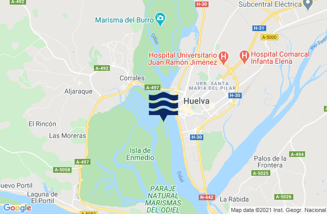 Mappa delle maree di Huelva Rio Odiel, Spain