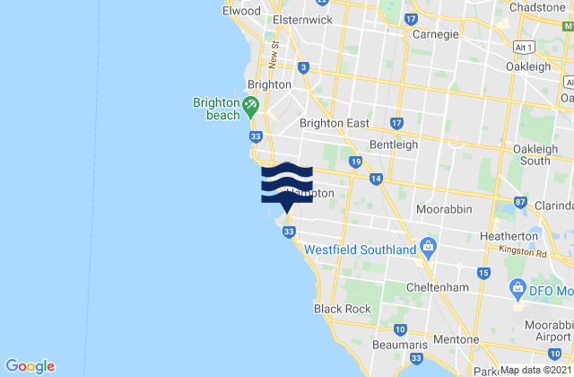 Mappa delle maree di Hughesdale, Australia