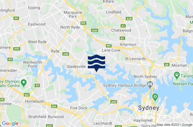 Mappa delle maree di Hunters Hill, Australia