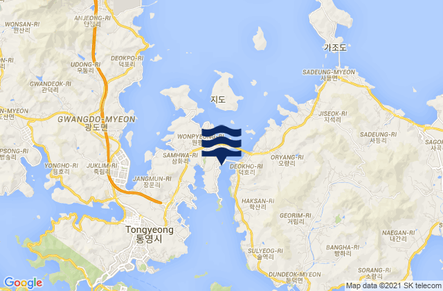 Mappa delle maree di Hyonnaeryang-haehyop Chinhae-man, South Korea