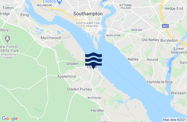 Mappa delle maree di Hythe, United Kingdom