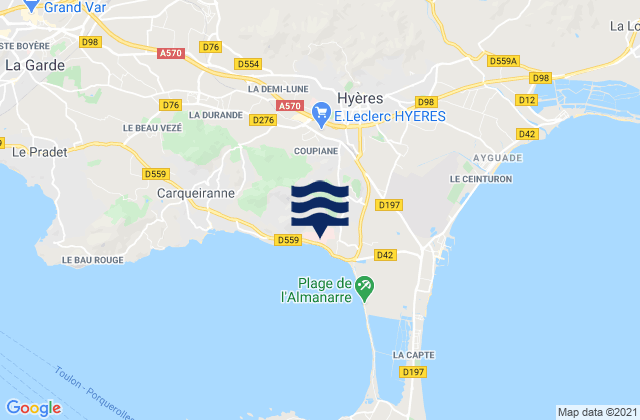 Mappa delle maree di Hyères, France
